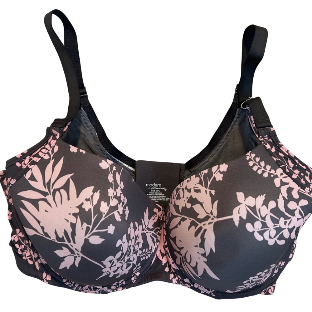 Modern Movement Hidden Glamour Bra 38C Gray Pink Floral Underwire YT2BM240